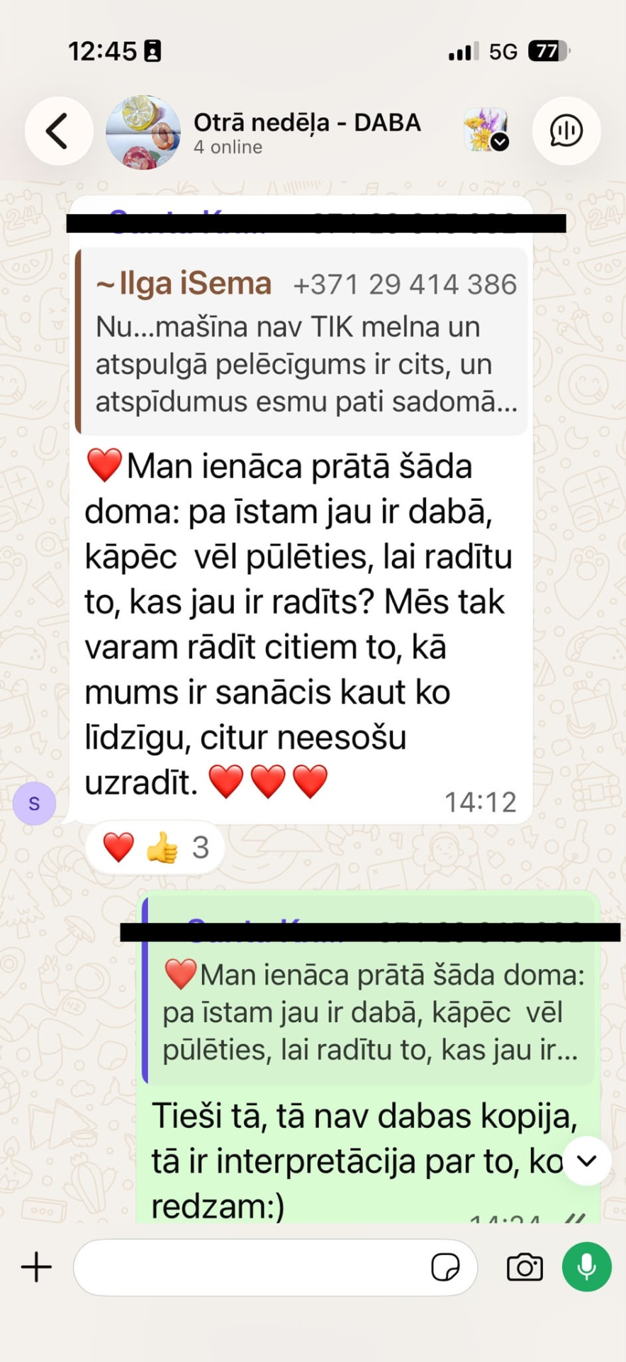 Atsauksme no iepriekšējās grupas 5